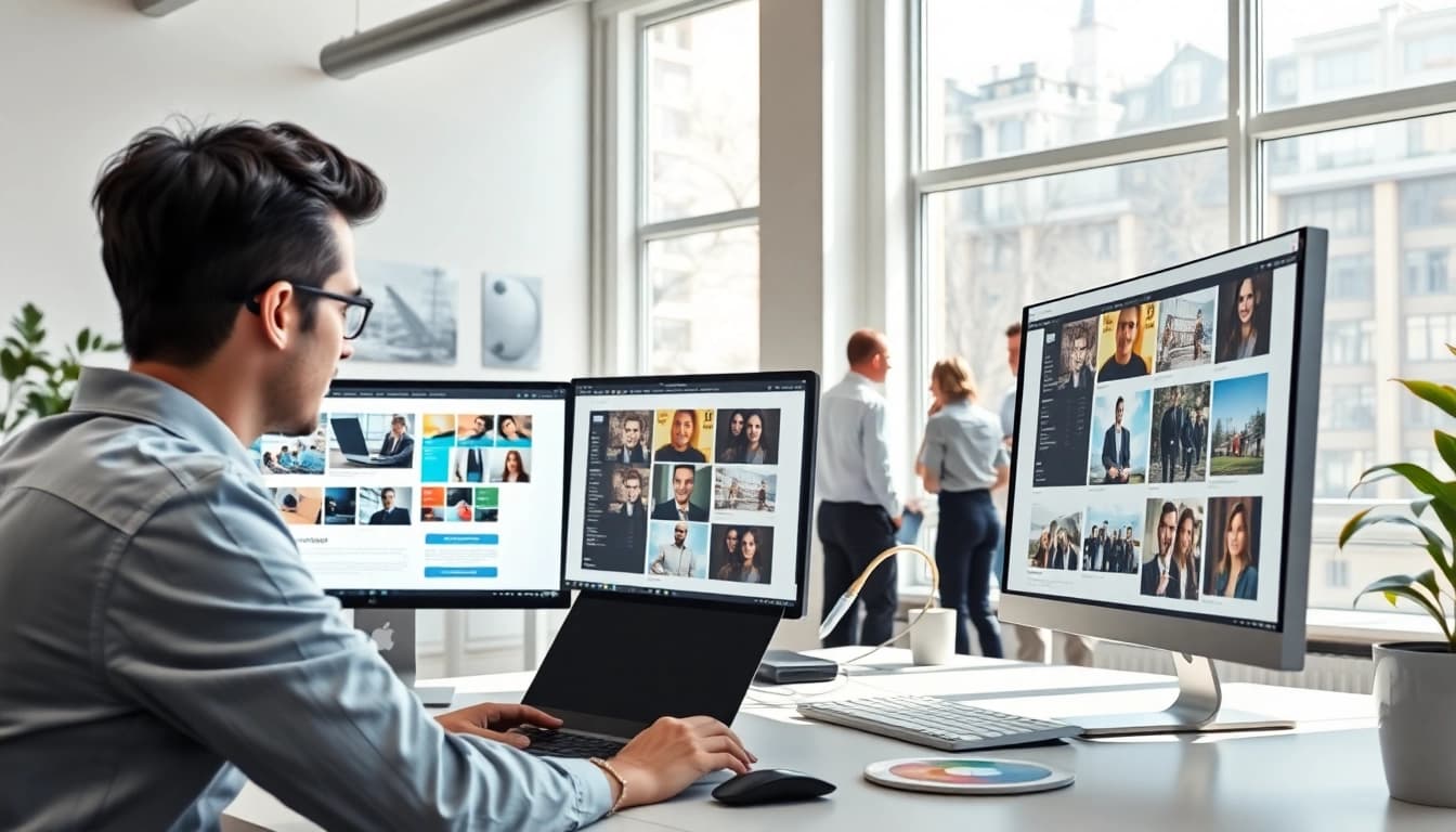 Designing innovative edmonton web design concepts in a modern workspace.