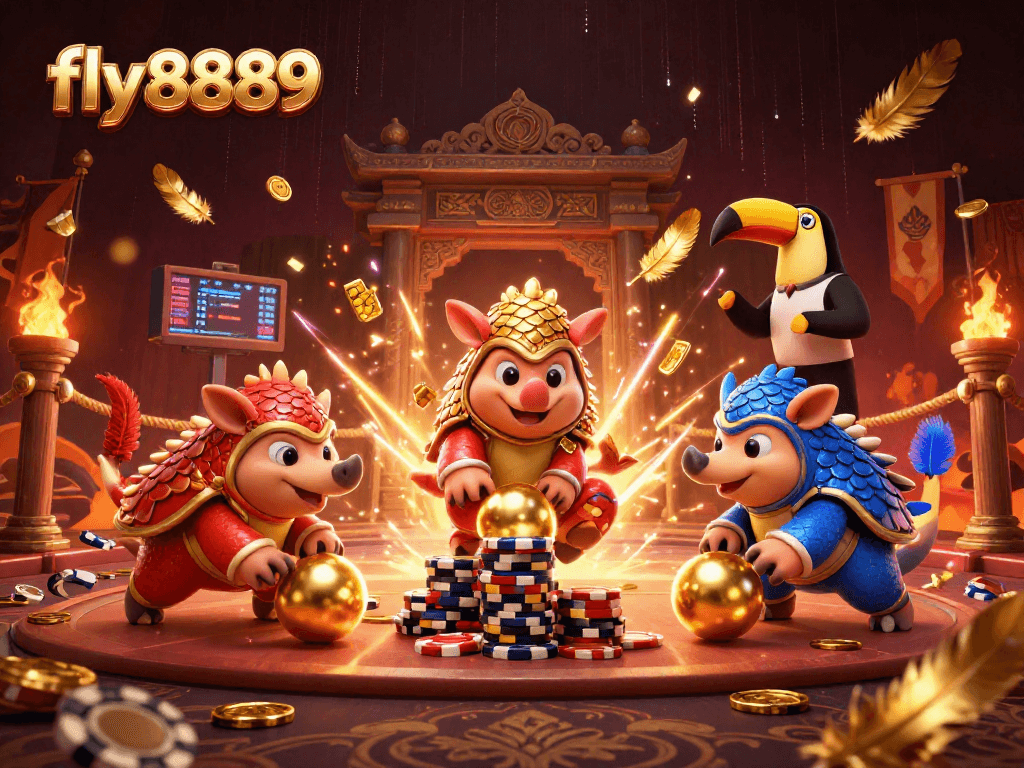 Experience the dynamic action of fly8889 as rival pangolins compete in a vibrant casino showdown.