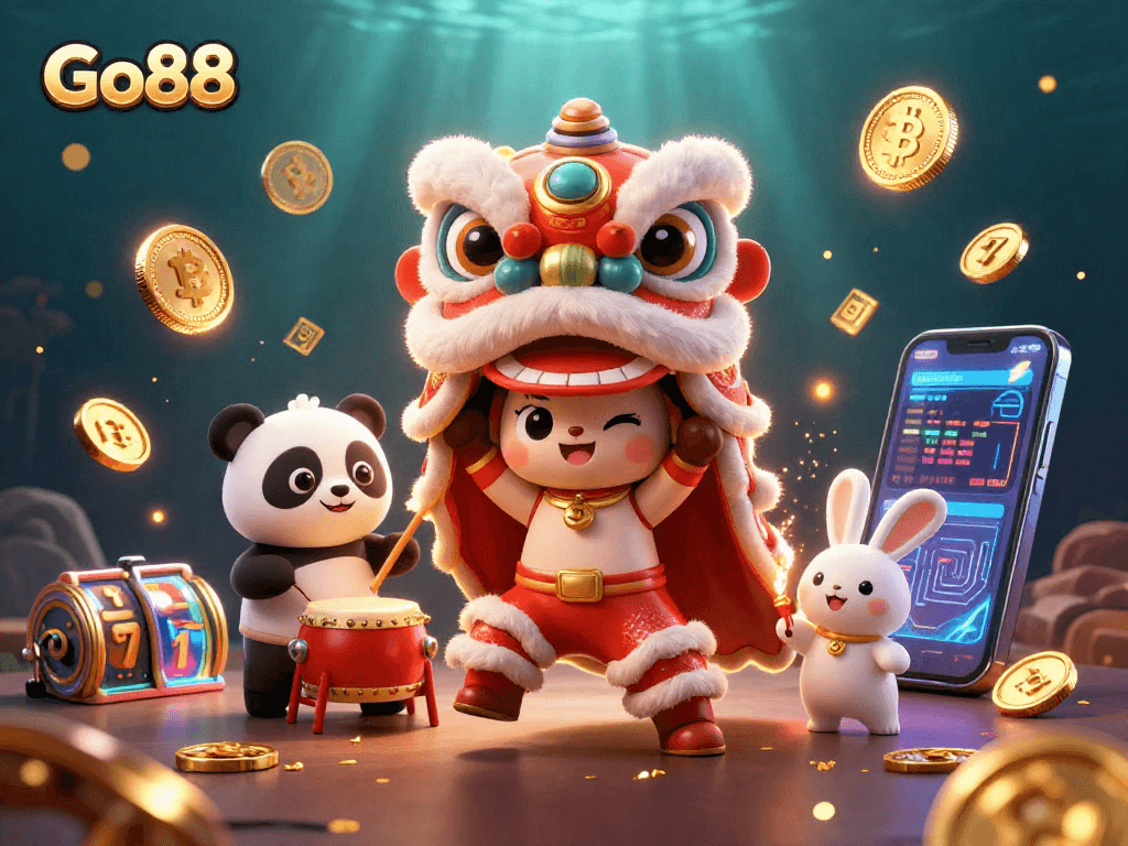 Join the celebration at Go88 with vibrant characters and crypto-themed casino fun!