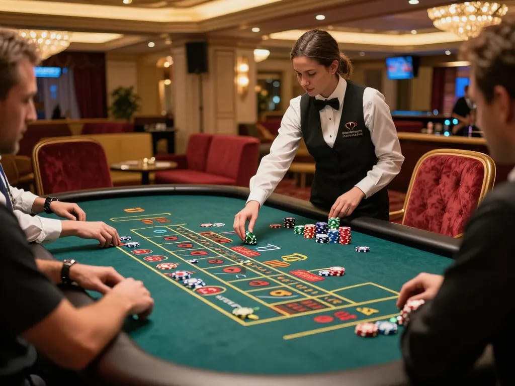 Players engaging at the roulette table in 45678 com's vibrant casino atmosphere, showcasing dynamic betting actions.
