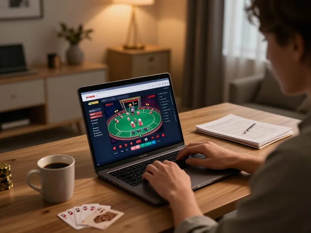 Engaging gameplay on 40WIN platform showcased on a stylish laptop at home, emphasizing online casino experience.