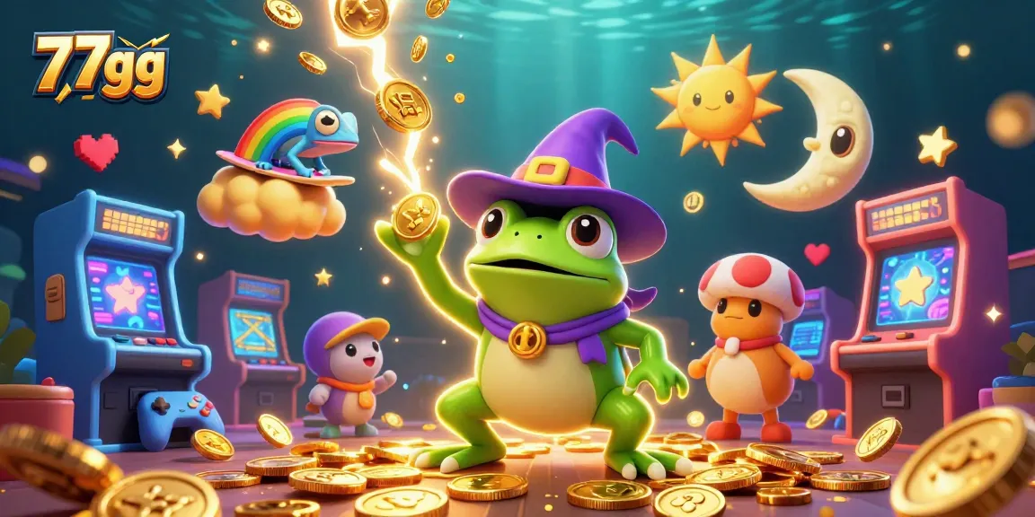Experience thrilling wins with 77gg's vibrant 3D casino adventure featuring golden coins and lively game elements.