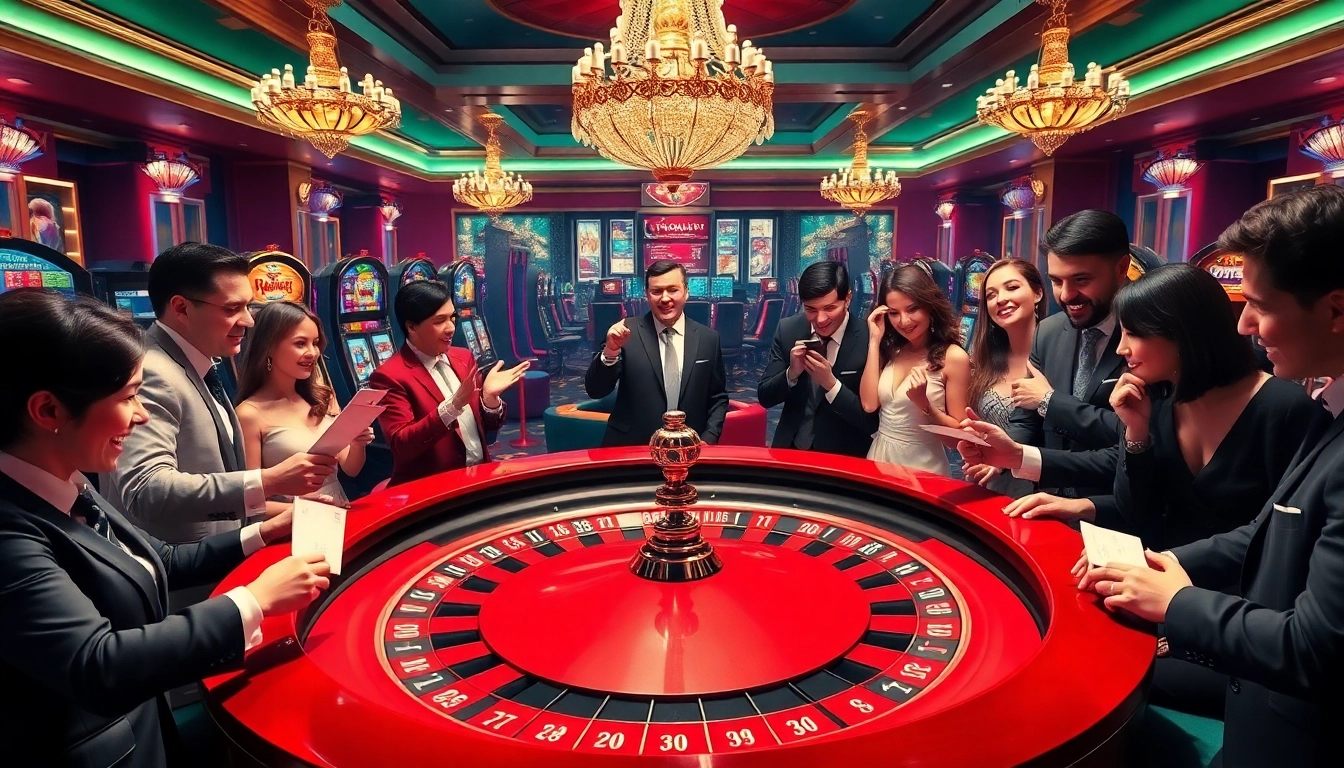 Gamblers placing bets at a luxurious casino table, featuring rikbet branding prominently.