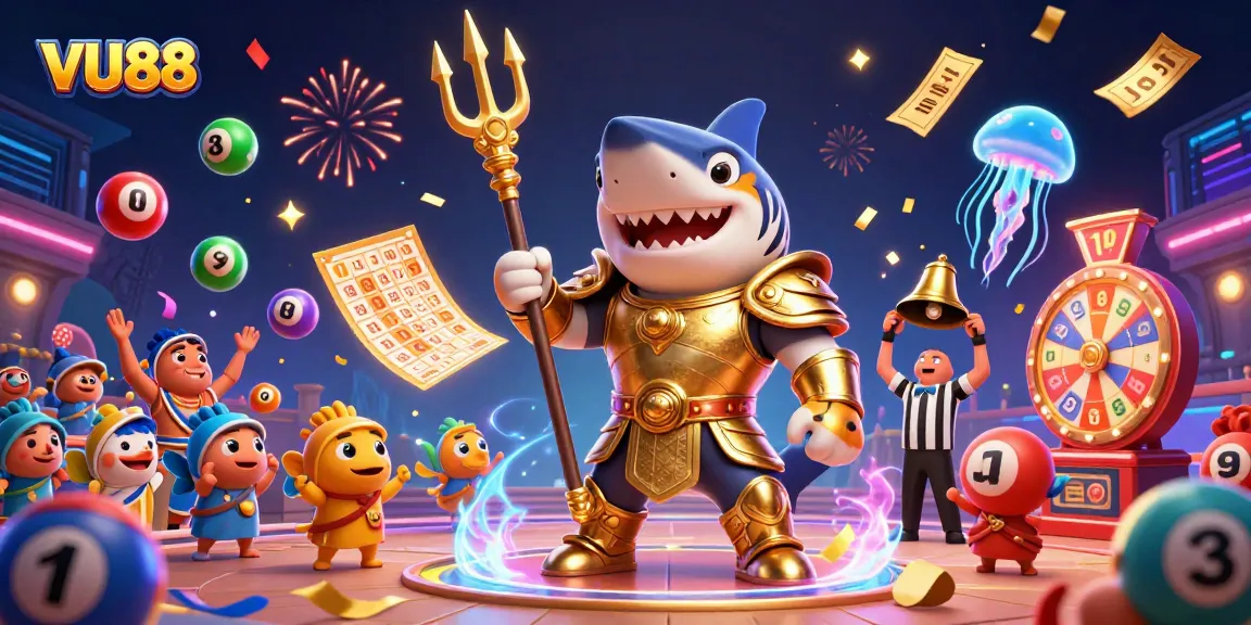 Experience the excitement of VU88 with dynamic lottery activities in a vibrant underwater scene.