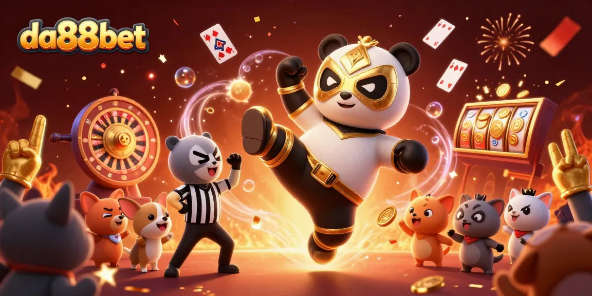 Experience the thrill of gaming at da88bet with animated characters celebrating and playing casino games.