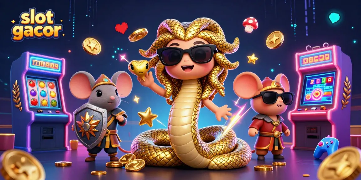 Win big with slot gacor featuring a lively 3D scene of Medusa and friends in a casino.
