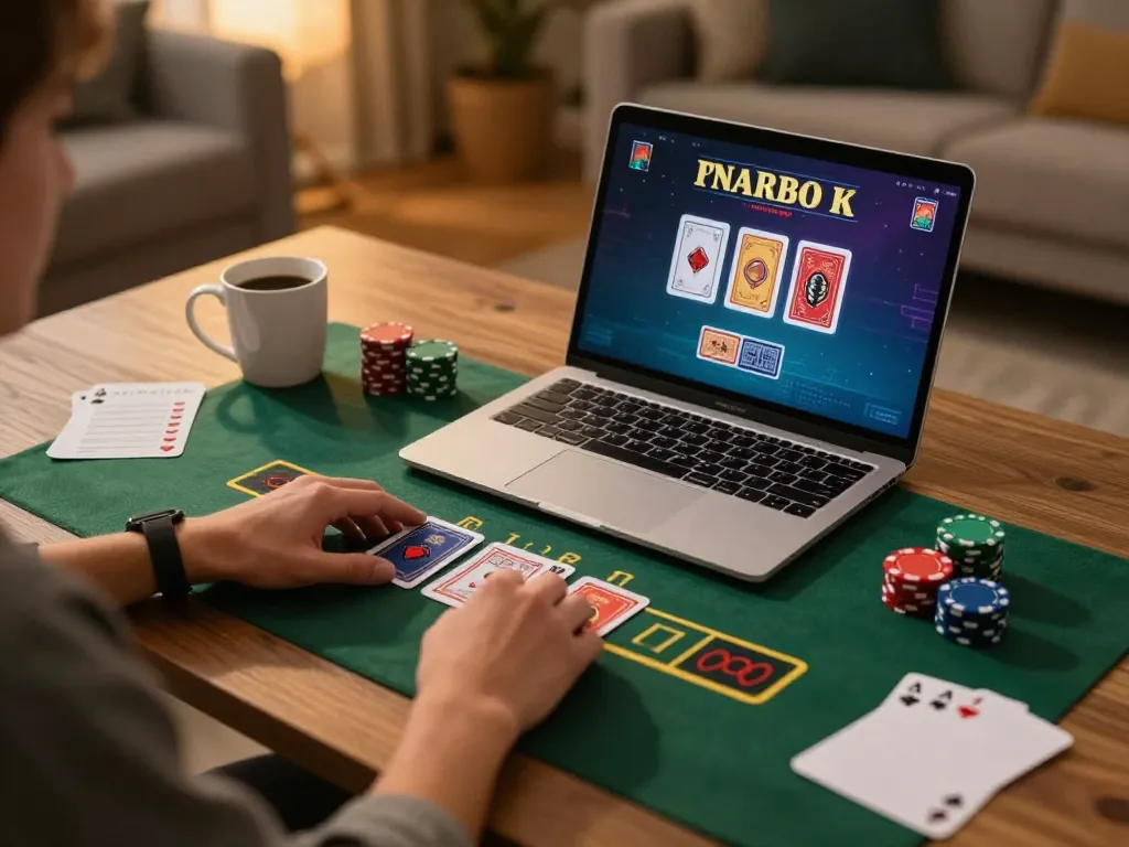 Player enjoying mk8 online blackjack, with live dealer on laptop and strategic notes around