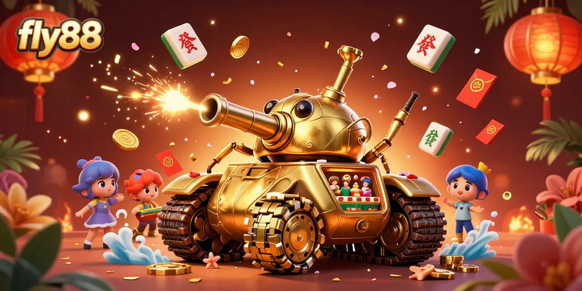 Engage with the thrill of fly88's unique casino experience featuring a vibrant cartoon scene.