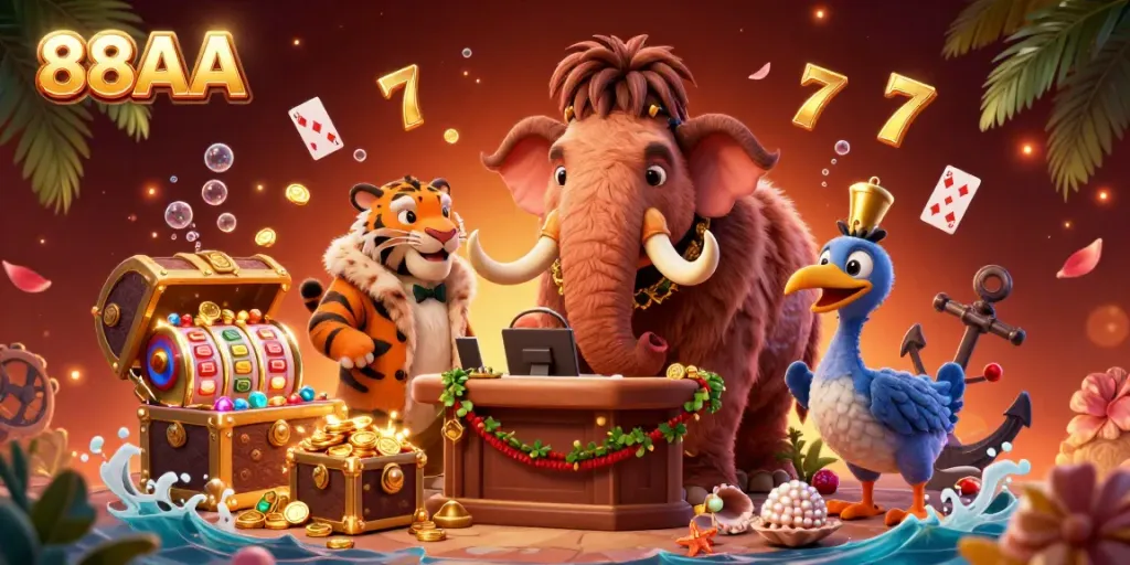 Experience thrilling adventures at 88AA's fantasy casino with a bouncer, VIP tiger, and dodo doorman!