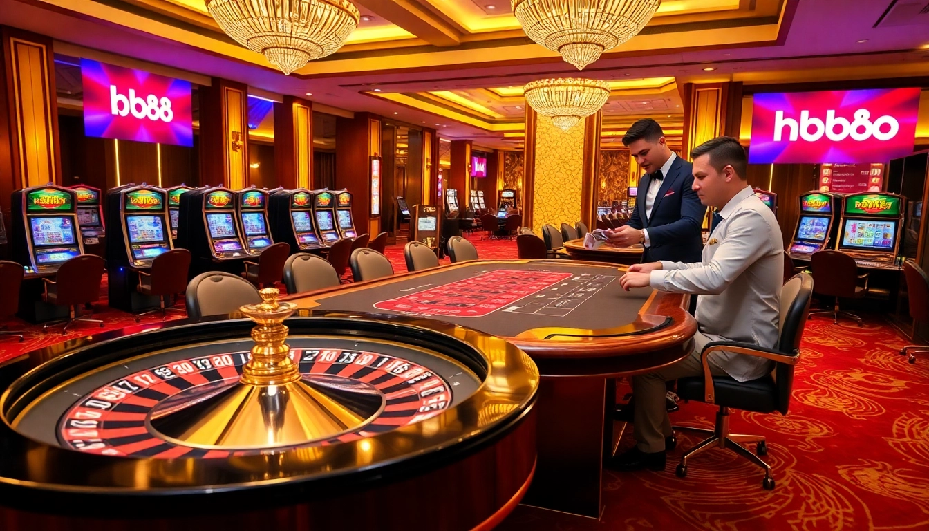 Players enjoying a thrilling game at hb88 casino table with vibrant atmosphere.