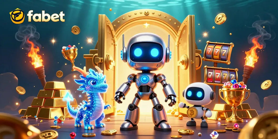 Spin the reels with fabet's 3D cartoon characters in an exciting casino illustration.