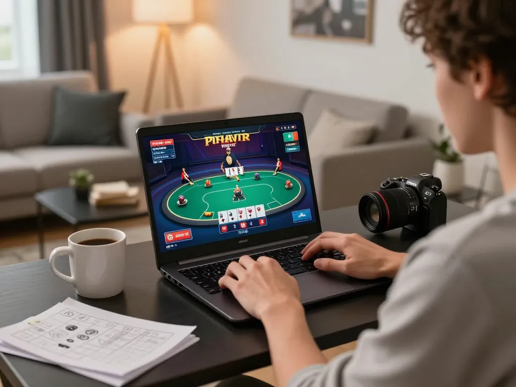 Engaging online poker gameplay on CK444 platform in a cozy home setting.