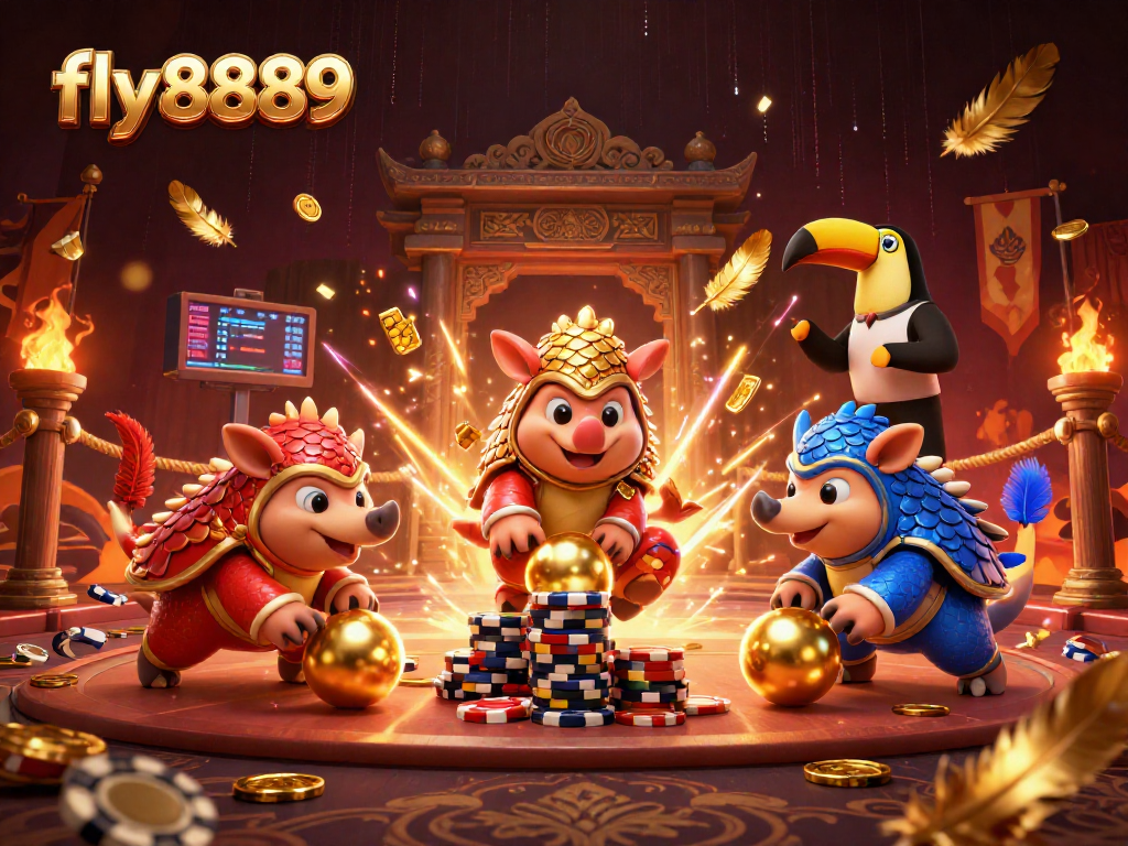 Experience the dynamic action of fly8889 as rival pangolins compete in a vibrant casino showdown.
