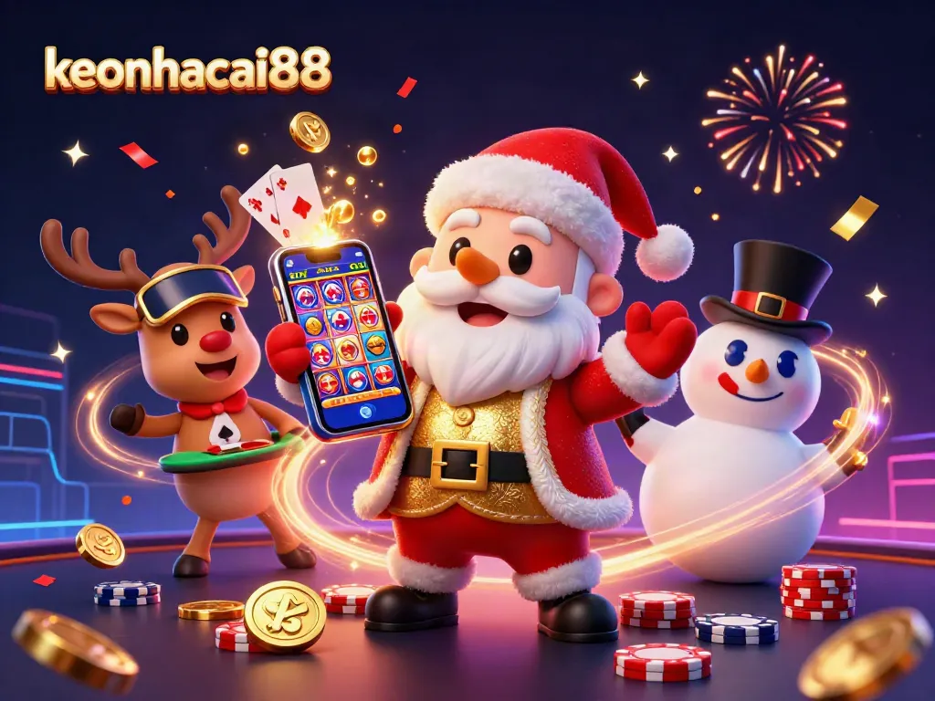 Engage with keonhacai88 and experience vivid casino excitement with Santa and friends in a slot game adventure.