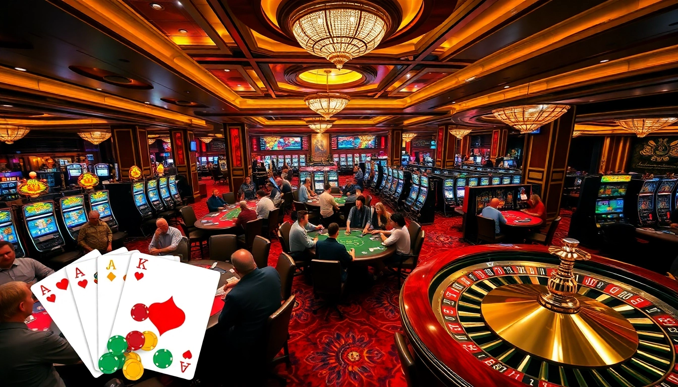 Exciting gaming action at Hi88 Casino with players enjoying poker and slot games.