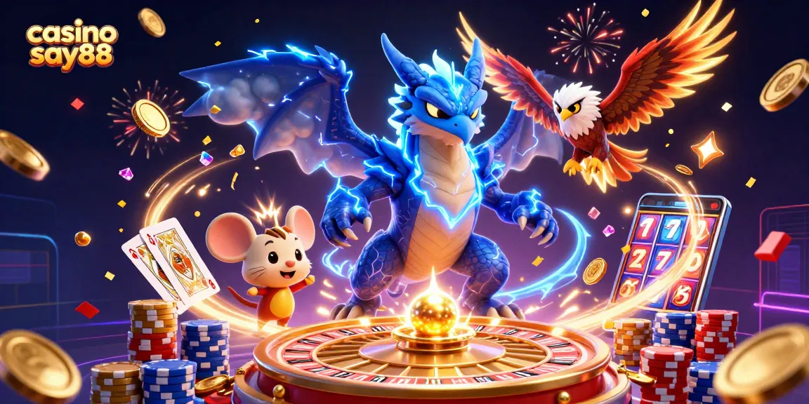 Win big at casino say88 with exciting slot machines, vibrant gaming elements, and electrifying characters.