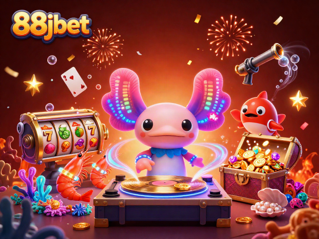 Experience the thrill at 88jbet with a vibrant underwater casino party illustration featuring lively characters.