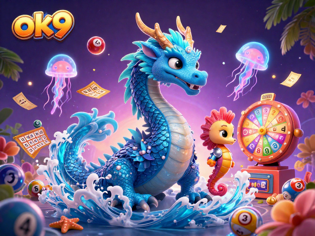 Experience thrilling gaming adventures with ok9's vibrant dragon and knight illustration.