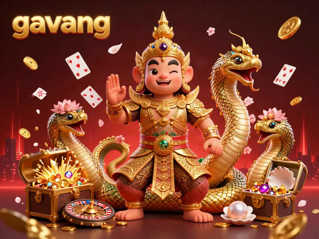 Experience the vibrant soul of gambling with gavang, featuring a captivating Thai guardian surrounded by casino elements.