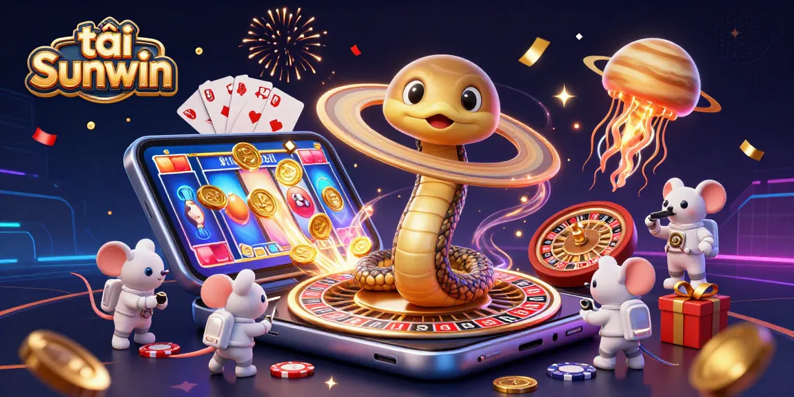 Spin to win with tải Sunwin in an ultra-detailed 3D animated casino scene featuring playful characters and gaming elements.