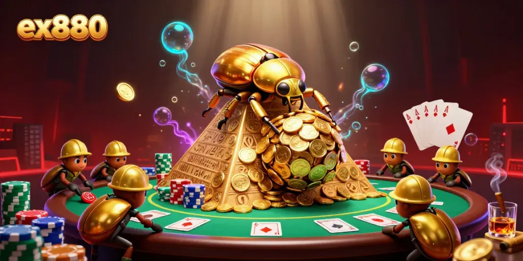 Experience thrilling gameplay with ex880 in a vibrant casino scene full of poker action.