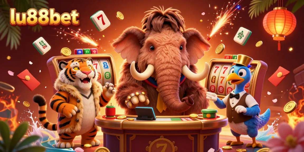Spin the reels at lu88bet with vibrant characters in a dynamic casino scene full of action.