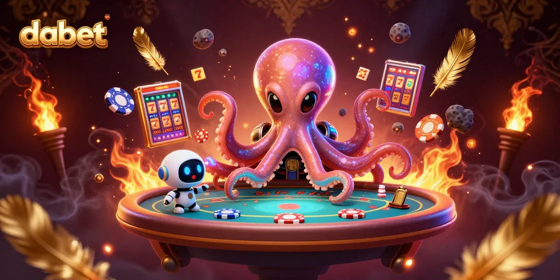 Dabet showcases a dynamic scene with an alien octopus at a poker table, surrounded by vibrant gaming elements.