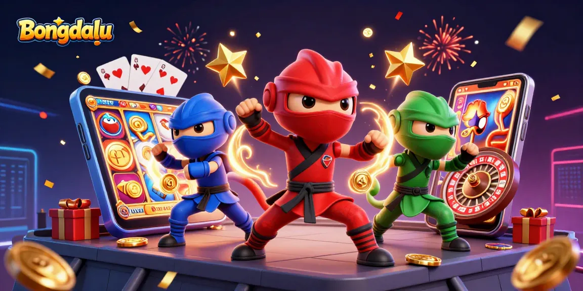 Bongdalu showcases a vibrant scene with ninja chameleons performing martial arts amidst dynamic gaming elements.