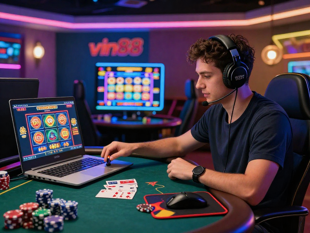 Engaging online gaming scene with a player at vin88 enjoying immersive casino action.