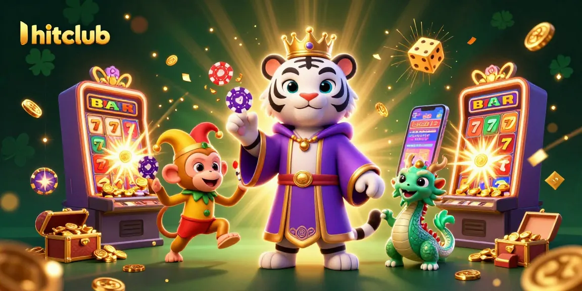 Experience the thrill of gaming at hitclub with an exciting illustration of a tiger, monkey, and dragon amidst jackpot elements.