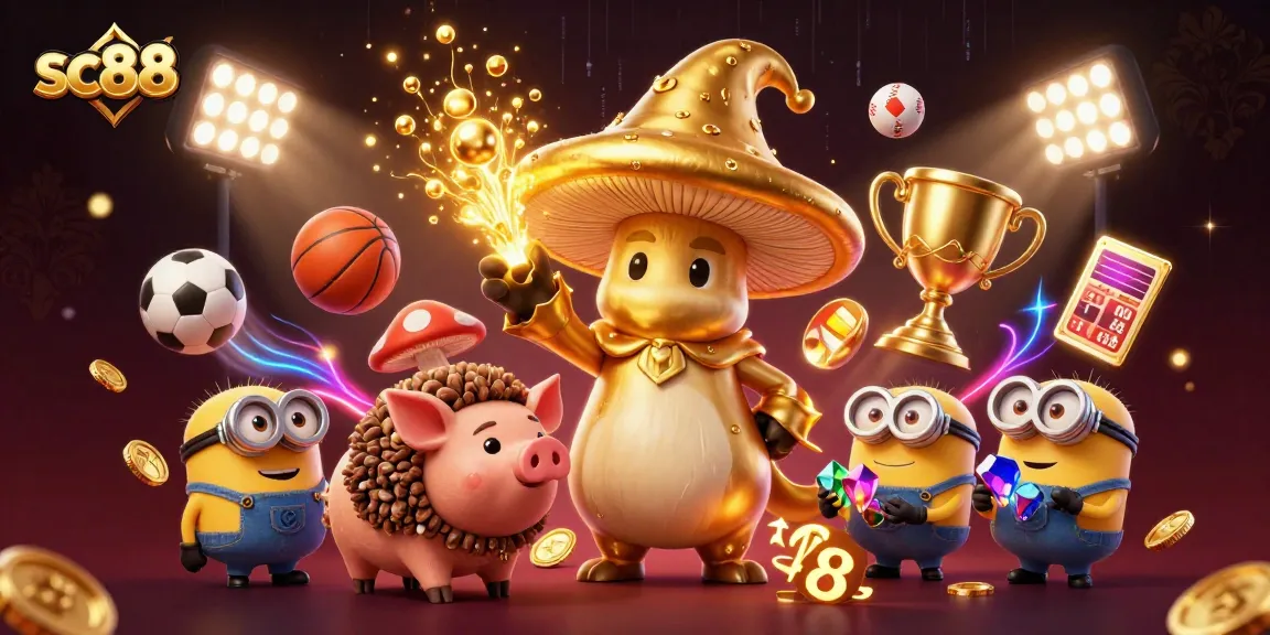 Win big with sc88 in this vivid 3D casino scene featuring magical creatures and dynamic sports elements.