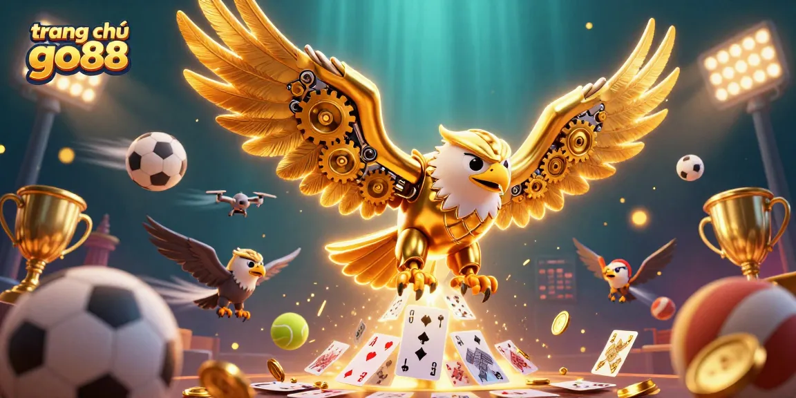 Engage with the vibrant world of trang chủ go88, featuring an action-packed scene with a cybernetic eagle amidst thrilling gaming elements.