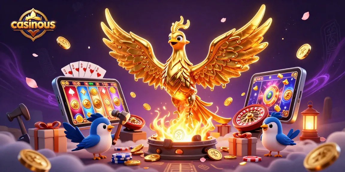 Experience thrilling action in casinous with a molten phoenix, vibrant slot games, and winning surprises.