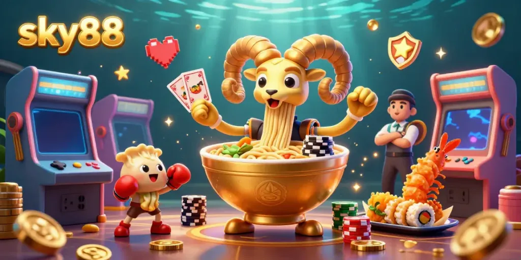 Experience thrilling casino action with sky88's vibrant 3D characters and gaming elements.