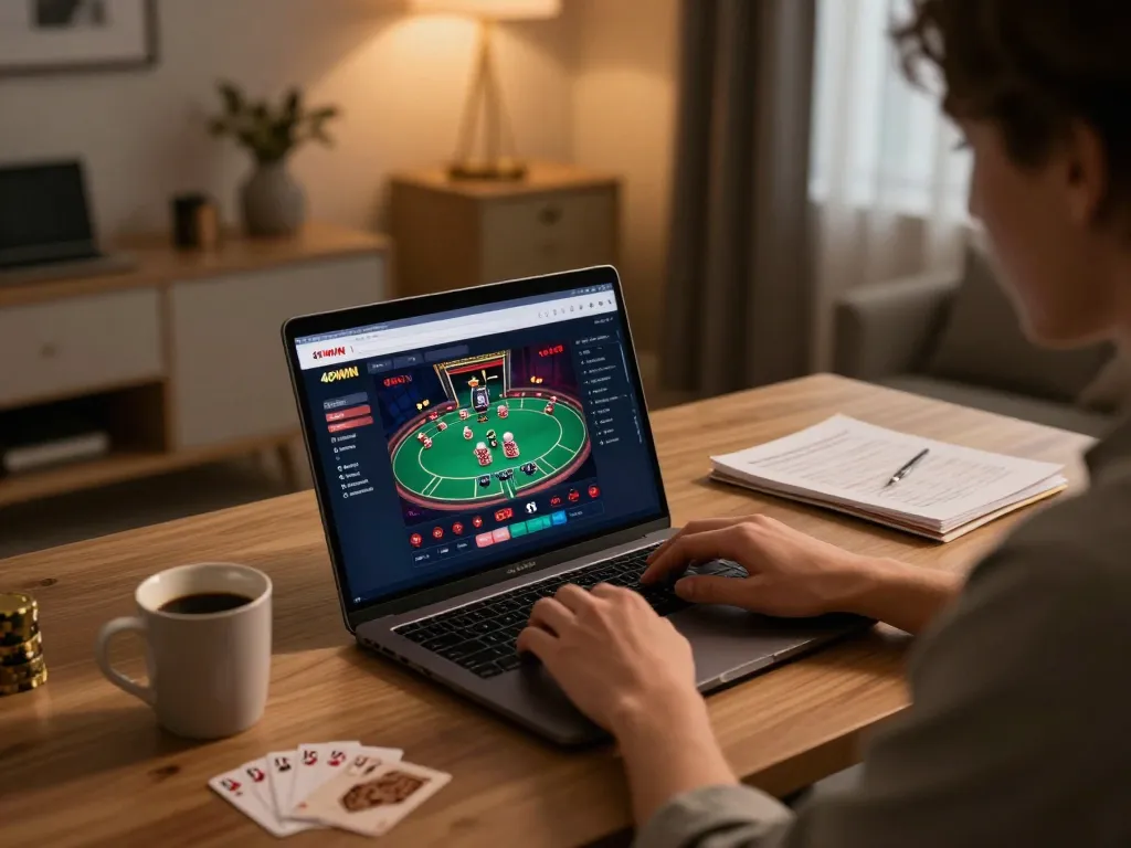 Engaging gameplay on 40WIN platform showcased on a stylish laptop at home, emphasizing online casino experience.