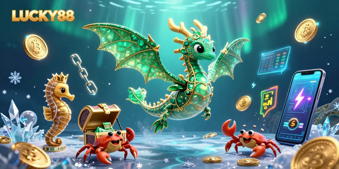 Experience the excitement of LUCKY88 through this vibrant 3D illustration packed with gaming elements.