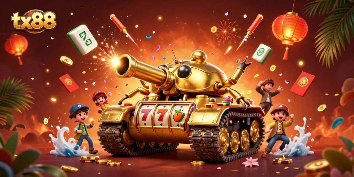 Engage with tx88's dynamic casino experience featuring a golden beetle tank and lively game elements.