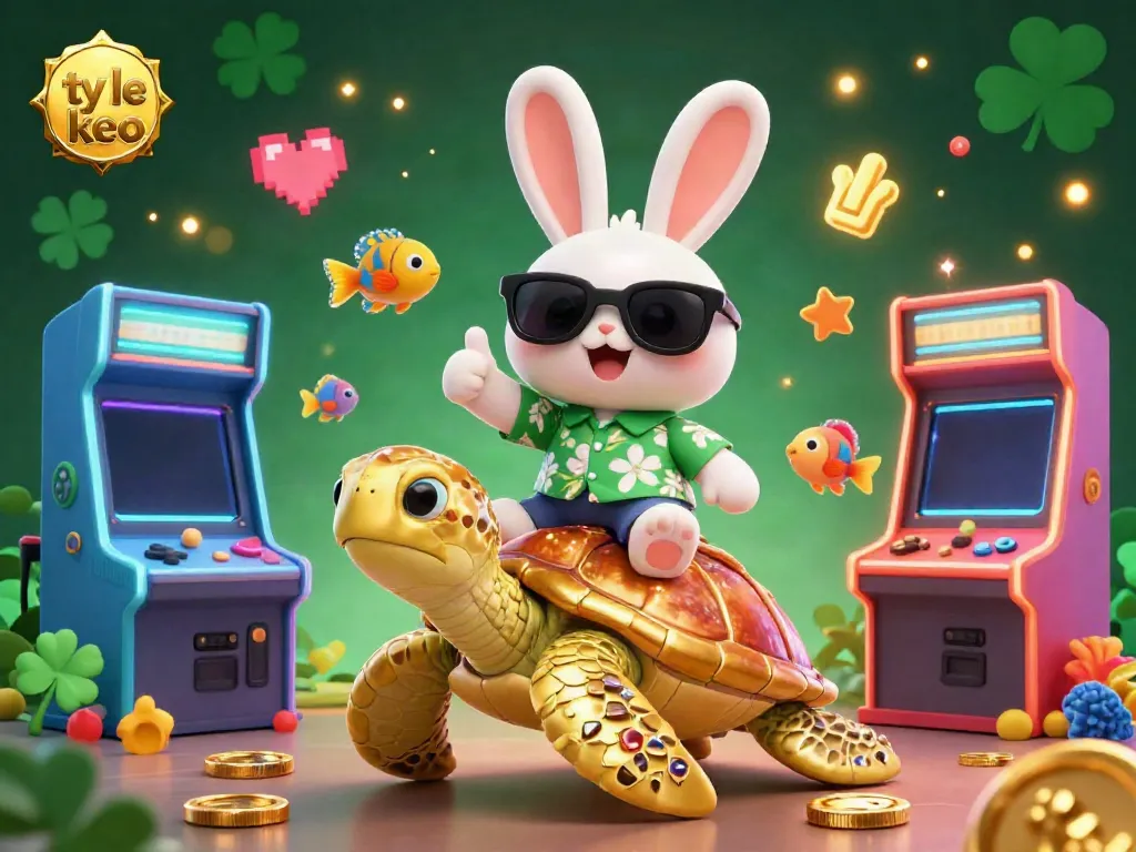 Engage with the vibrant ty le keo gaming world featuring a lucky rabbit and golden turtle in a casino scene.