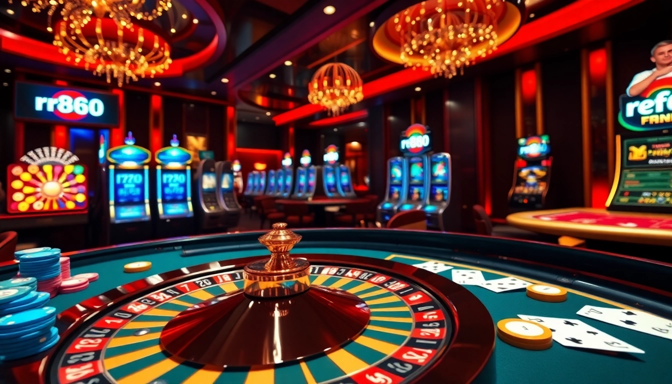 Experience the thrill of rr888 as players engage around a vibrant casino table.