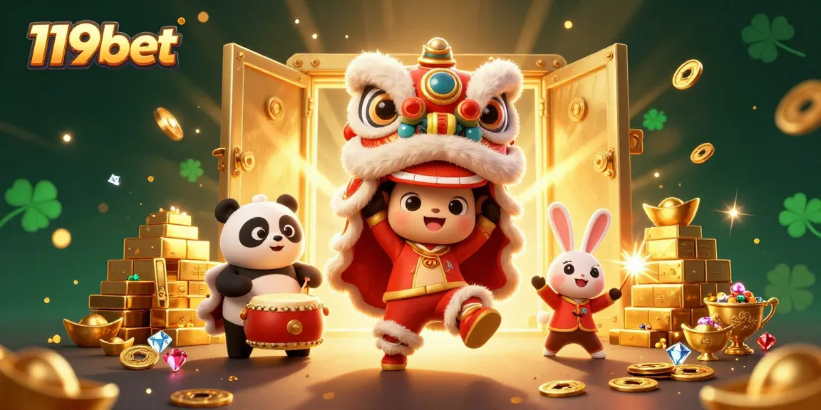 Engage in fun and rewarding gameplay at 119bet with vibrant characters, gold treasures, and casino action.