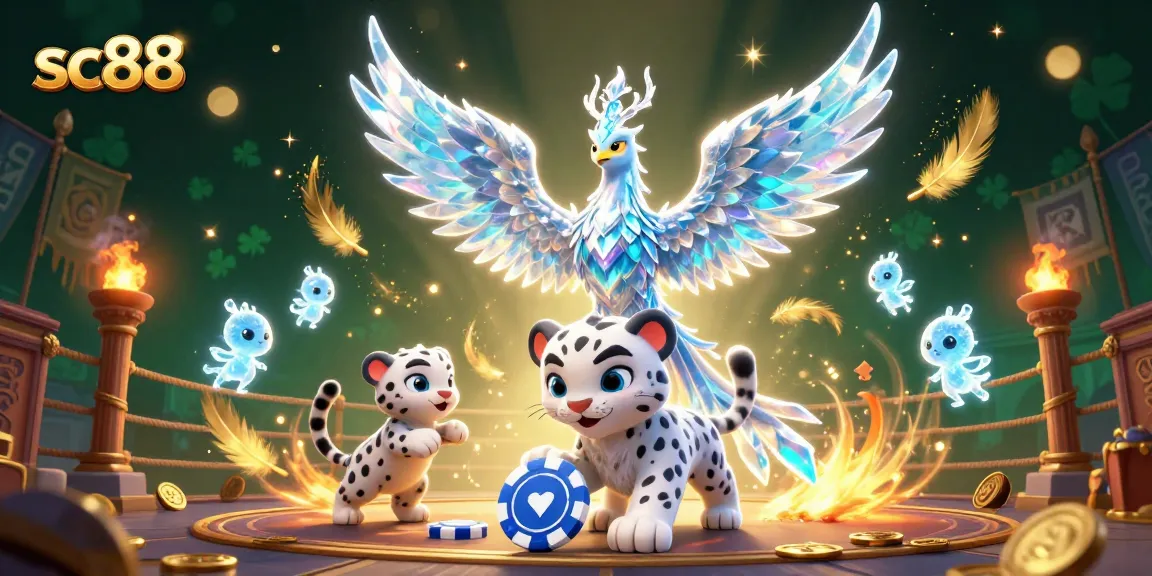 Engage with SC88's thrilling ice-themed gaming experience featuring a phoenix and cute snow leopard.