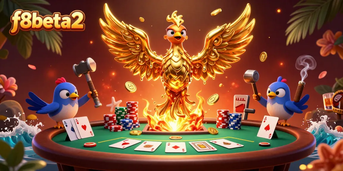 Experience the thrill of winning with f8beta2's golden phoenix as it emerges triumphantly in a vibrant casino scene.