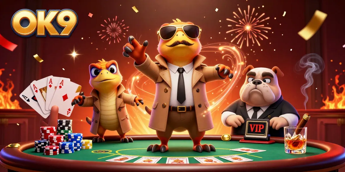 OK9 showcases three raptors in disguise at a casino, merging humor with gaming action.