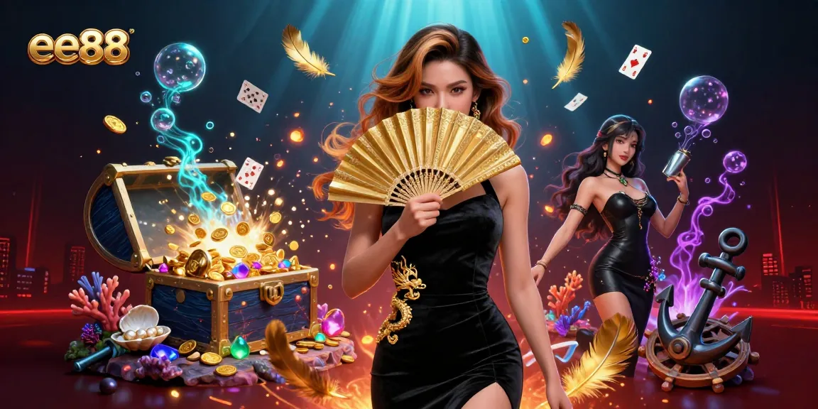 Bet on games with EE88, featuring a stunning casino scene packed with treasures, magical effects, and vibrant energy.
