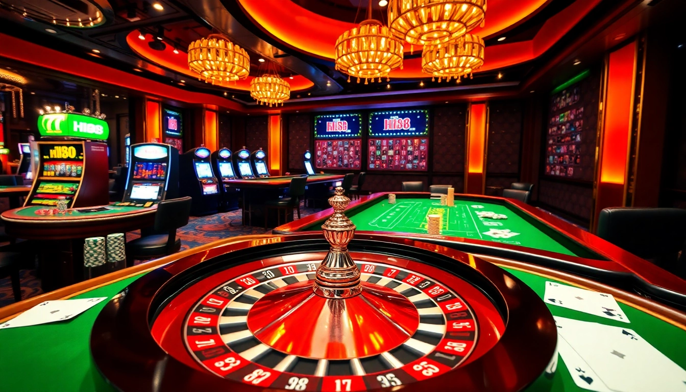 Players engaging in an exciting game at Hi88 casino, showcasing vibrant tables and colorful chips.