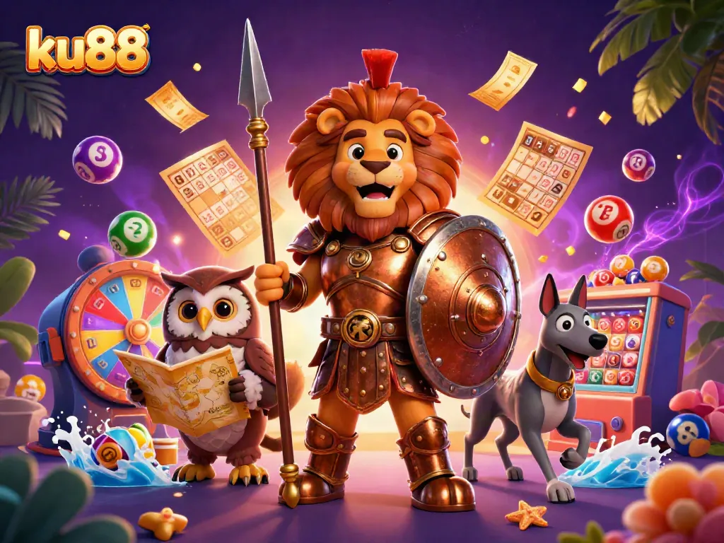 Experience exhilarating gameplay at ku88 with vibrant lottery balls and animated characters in an epic casino scene.
