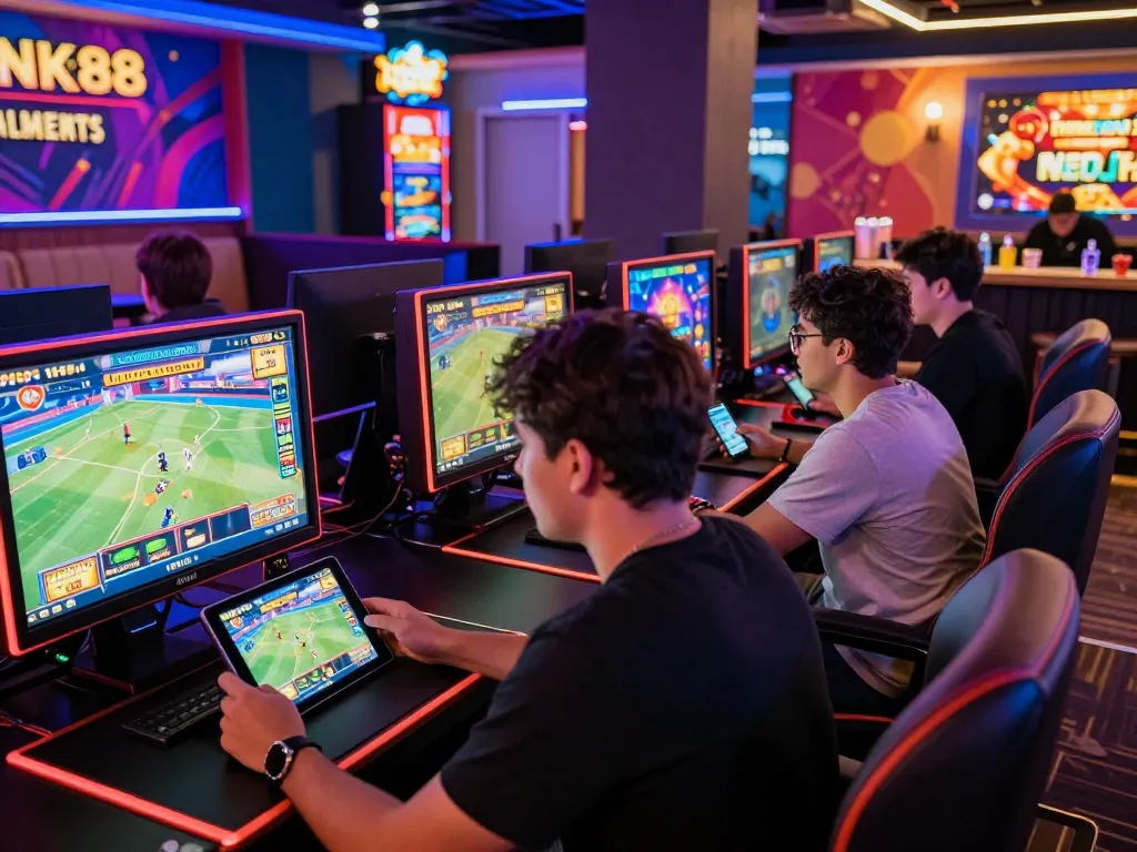 Exciting NK88 online gaming platform scene featuring diverse players enjoying casino and sports betting activities.