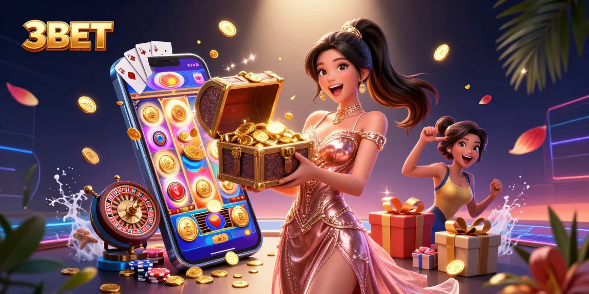 Experience thrilling wins with 3BET, capturing excitement and treasures in this vibrant casino scene.