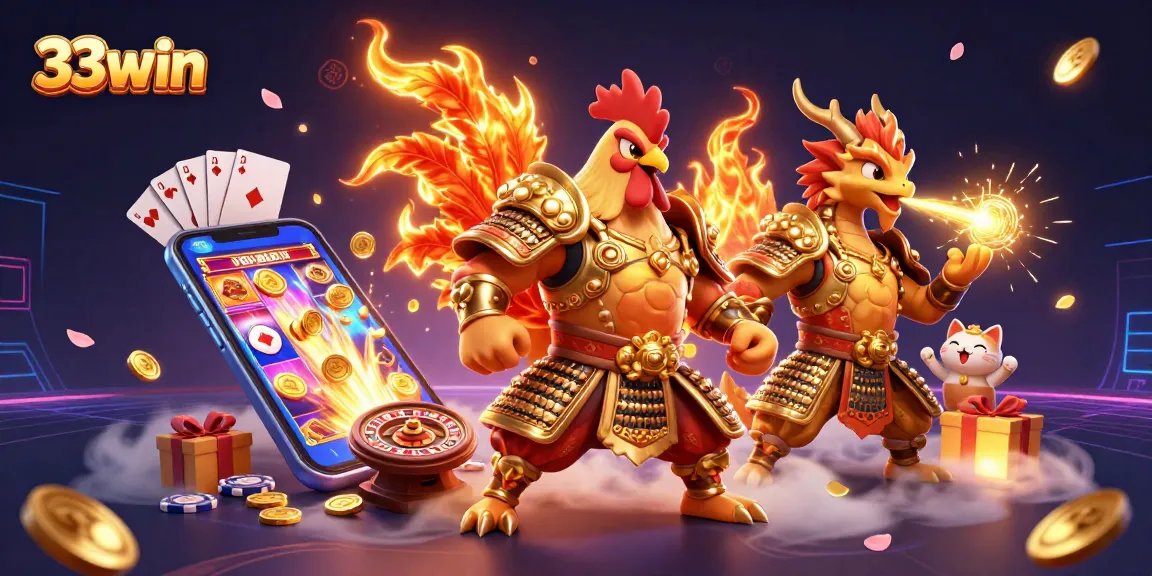 Engage in thrilling gameplay with 33win's dynamic 3D casino scene featuring warriors and games.