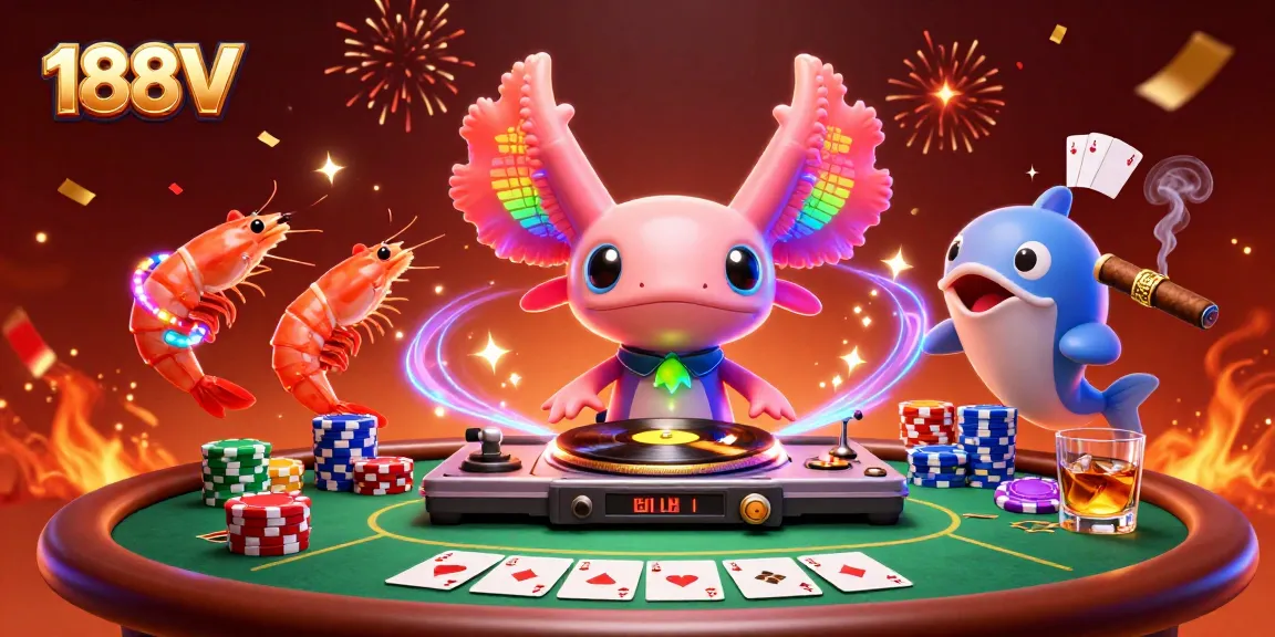 Engage with thrilling casino action at 188V with vibrant 3D elements showcasing poker excitement.